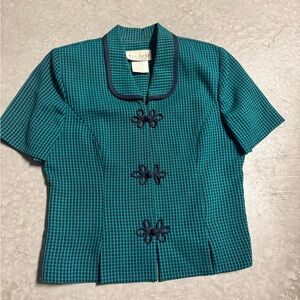 Miss  Dorby Petites vintage  Teal Checkered Blouse